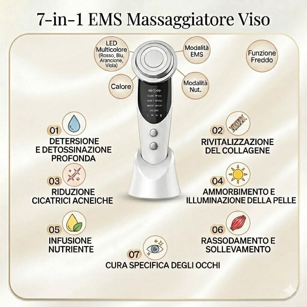 Massaggiatore viso EMS 7in1 /Funzioni Caldo & Freddo - Microcorrenti 4 LED
