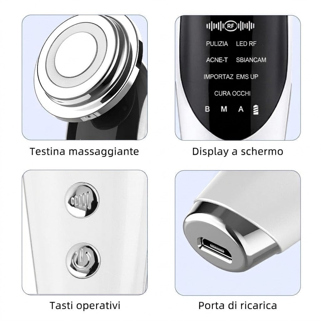 Massaggiatore viso EMS 7in1 /Funzioni Caldo & Freddo - Microcorrenti 4 LED